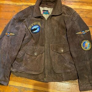 Vintage Snap-On Brown Suede Bomber Jacket with Patches - Sz XL